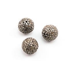 925 Sterling Silver Round Ball Shape 12mm Pave Diamond Bead.