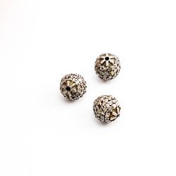 925 Sterling Silver Round Ball   Shape- Pave Diamond Bead With 8.50mm.