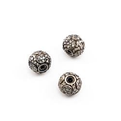 925 Sterling Silver  9.50x7.50mm Pave Diamond Bead In Round Ball Shape.