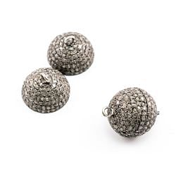 925 Sterling Silver Round Ball  Shape Pave Diamond Bead, (16.00x23.00mm).