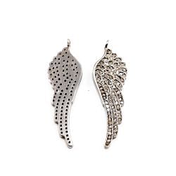 925 Sterling Silver 41.50x12.50mm Pave Diamond Pendant In Wing  Shape.