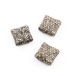 925 Sterling Silver Square  Shape 15.50x15.50x8.00mm Pave Diamond Bead.