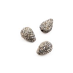 925 Sterling Silver Pave Diamonds Bead, Pear Shape- 11.50x8.50x6.50mm, Black/ White Rhodium Plating. Sold By 1 Pcs, F-1114