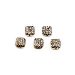 925 Sterling Silver Pave Diamonds Bead, Square Shape- 8.00x7.50x3.50mm, Gold And Black Rhodium Plating. Sold By 1 Pcs, F-1128