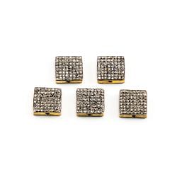 925 Sterling Silver Pave Diamonds Bead, Square Shape- 9.50x9.50x3.00mm, Gold And Black Rhodium Plating. Sold By 1 Pcs, F-1129