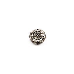 925 Sterling Silver Pave Diamonds Bead, Puff Coin Shape- 12.50x4.00mm, Black/ White Rhodium Plating. Sold By 1 Pcs, F-1133