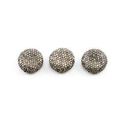 925 Sterling Silver Pave Diamonds Bead, Puff Coin Shape-18.50x7.50mm, Black/ White Rhodium Plating. Sold By 1 Pcs, F-1134