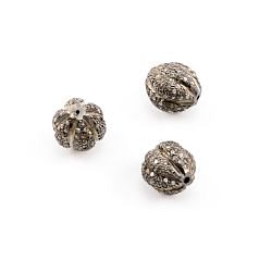 925 Sterling Silver Pave Diamonds Bead, Drum Shape- 10.00xm9.00mm, Black Rhodium Plating. Sold By 1 Pcs, F-1143