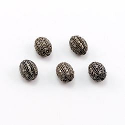 925 Sterling Silver Pave Diamonds Bead, Oval Shape-9.00x7.50mm, Black Rhodium Plating. Sold By 1 Pcs, F-1154A