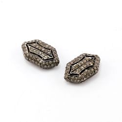 925 Sterling Silver Pave Diamonds Bead, Hexagon Shape- 18.50x11.00x7.00mm, Black Rhodium Plating. Sold By 1 Pcs, F-1185