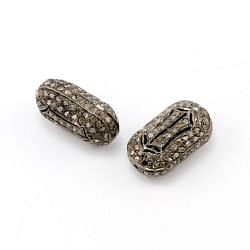 925 Sterling Silver Pave Diamonds Bead, Fancy Shape- 20.00x12.00x9.00mm, Black Rhodium Plating. Sold By 1 Pcs, F-1186