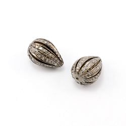 925 Sterling Silver Pave Diamonds Bead, Drop Shape- 17.00x12.00mm, Black Rhodium Plating. Sold By 1 Pcs, F-1191