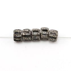 925 Sterling Silver Pave Diamonds Bead, Wheel Shape- 10.00x7.00mm, Black Rhodium Plating. Sold By 1 Pcs, F-1194