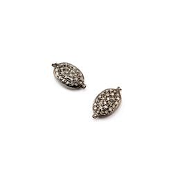 925 Sterling Silver Pave Diamonds Bead, Oval Shape- 12.00x7.00x4.50mm, Black Rhodium Plating. Sold By 1 Pcs, F-1200