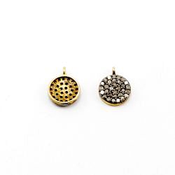 925 Sterling Silver Pave Diamonds Pendant, Coin Shape- 13.00x10.00mm, Gold And Black Rhodium Plating. Sold By 1 Pcs, F-1210