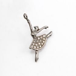 925 Sterling Silver Pave Diamonds Pendant, Ballet Dancer Shape-34.50x22.00mm, Black Rhodium Plating. Sold By 1 Pcs, F-1219