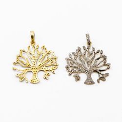 925 Sterling Silver Pave Diamonds Pendant, Tree Of Life Shape- 32.00x30.00mm, Gold And Black Rhodium Plating. Sold By 1 Pcs, F-1221