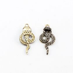 925 Sterling Silver Pave Diamonds Pendant, Snake Shape-22.00x11.00mm, Gold And Black Rhodium Plating. Sold By 1 Pcs, F-1233