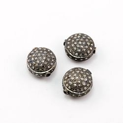 925 Sterling Silver Pave Diamond Bead, Puff Coin Shape-16.00x14.00mm, Black Rhodium Plating. Sold By 1 Pcs, F-1238