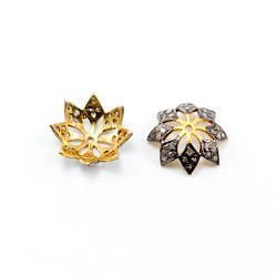 925 Sterling Silver Pave Diamond Bead, Flower Cap Shape-11.00x4.00mm, Gold And Black Rhodium Plating. Sold By 1 Pcs, F-1260