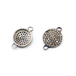 925 Sterling Silver Pave Diamond Connector, Coin Shape-20.00x14.00mm, Black/White Rhodium Plating. Sold By 1 Pcs, F-1274