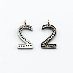 925 Sterling Silver Pave Diamond Pendant, Number 2 Shape-20.00x10.00mm, Gold And Black Rhodium Plating. Sold By 1 Pcs, F-1278