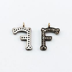 925 Sterling Silver Pave Diamond Pendant, Alphabet F Shape-19.50x12.50mm, Gold And Black/White Rhodium Plating. Sold By 1 Pcs, F-1279