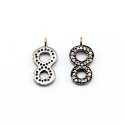 925 Sterling Silver Pave Diamond Pendant, Number 8 Shape-26.50x10.50mm, Gold And Black/White Rhodium Plating. Sold By 1 Pcs, F-1285