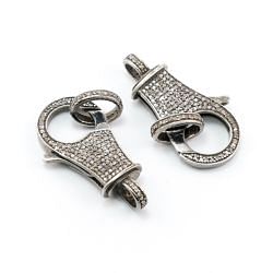 925 Sterling Silver Pave Diamond Finding&Claps, Lock Shape-41.00x18.00x5.00mm, Black/White Rhodium Plating. Sold By 1 Pcs, F-1303