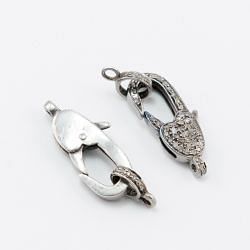 925 Sterling Silver Pave Diamond Finding&Claps, Lock Shape-35.00x12.00mm, Black/White Rhodium Plating. Sold By 1 Pcs, F-1311
