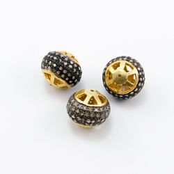 925 Sterling Silver Pave Diamond Bead, Roundel Shape-15.00x13.50mm, Gold And Black Rhodium Plating. Sold By 1 Pcs, F-1344