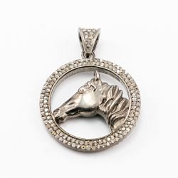 925 Sterling Silver Pave Diamond Pendant, Horse Shape-28.00x24.50mm, Black / White Rhodium Plating. Sold By 1 Pcs, F-1357