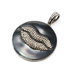 925 Sterling Silver Pave Diamond Pendant With Enamel, Lips Shape-32.00x29.50mm, Gold &White Rhodium Plating. Sold By 1 Pcs, F-1367