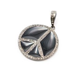 925 Sterling Silver Pave Diamond Pendant With Enamel, Round Shape-25.00x27.00mm, White Rhodium Plating. Sold By 1 Pcs, F-1368