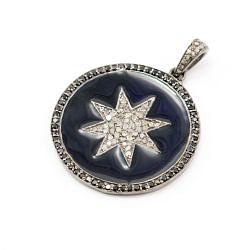  925 Sterling Silver Pave Diamond Pendant With Enamel, Star Shape-28.50mm, Black & White Rhodium Plating. Sold By 1 Pcs, F-1393