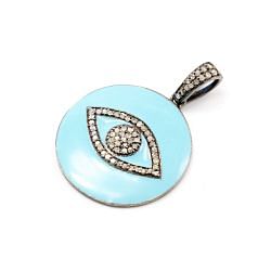  925 Sterling Silver Pave Diamond Pendant With Enamel, Round Eye Shape-24.00mm, Black & White Rhodium Plating. Sold By 1 Pcs, F-1395