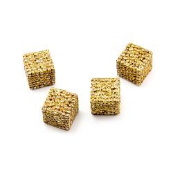  925 Sterling Silver Pave Diamond Bead, Cube Shape-16.00x16.00mm, Gold Plating. Sold By 1 Pcs, F-1396