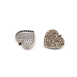  925 Sterling Silver Pave Diamond Pendant, Heart Shape-16.00x17.00mm, Black & White Rhodium Plating. Sold By 1 Pcs, F-1417
