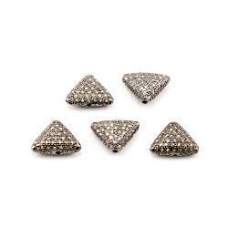 925 Sterling Silver Pave Diamond Bead, Trillion Shape-12.00x8.50mm, Black & White Rhodium Plating. Sold By 1 Pcs, F-1418