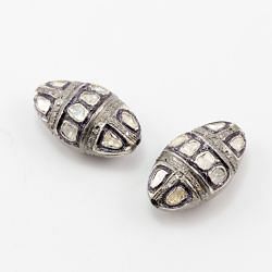 925 Sterling Silver Pave Diamond Beads with Polki Diamond, Oval Shape-26.50x16.00x12.00 mm Black, And White Rhodium Plating. Sold By 1 Pcs, F-1422