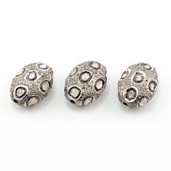 925 Sterling Silver Pave Diamond Beads with Polki Diamond, Oval Shape-24.00x17.50x11.50 mm, Black And White Rhodium Plating. Sold By 1 Pcs, F-1439