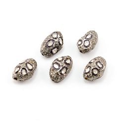 925 Sterling Silver Pave Diamond Beads with Polki Diamond, Nuggets Shape-16.50x10.50x9.00 mm, Black And White Rhodium Plating. Sold By 1 Pcs, F-1441