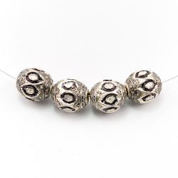 925 Sterling Silver Pave Diamond Beads with Polki Diamond, Oval Shape-14.00x12.50 mm, Black And White Rhodium Plating. Sold By 1 Pcs, F-1462