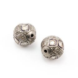 925 Sterling Silver Pave Diamond Beads with Polki Diamond, Roundel Shape-13.50x14.00mm, Black/White Rhodium Plating. Sold By 1 Pcs, F-1488