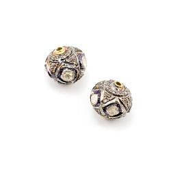 925 Sterling Silver Pave Diamond Beads with Polki Diamond, Roundel Shape-11.00x11.50mm, Gold And Black/White Rhodium Plating. Sold By 1 Pcs, F-1492