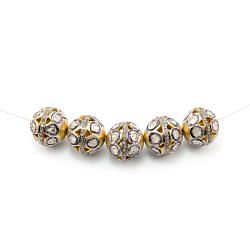 925 Sterling Silver Pave Diamond Beads with Polki Diamond, Round Ball Shape-14.00x14.00mm, Gold And Black/White Rhodium Plating. Sold By 1 Pcs, F-1493