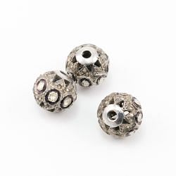 925 Sterling Silver Pave Diamond Beads with Polki Diamond, Roundel Ball Shape-12.00x12.50mm, Black/White Rhodium Plating. Sold By 1 Pcs, F-1494