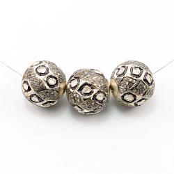925 Sterling Silver Pave Diamond Beads with Polki Diamond, Round Ball Shape-16.00x16.00mm, Black/White Rhodium Plating. Sold By 1 Pcs, F-1496