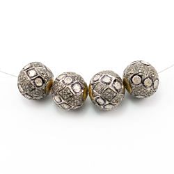 925 Sterling Silver Pave Diamond Beads with Polki Diamond, Roundel Shape-16.50x17.00mm, Gold And Black/White Rhodium Plating. Sold By 1 Pcs, F-1497
