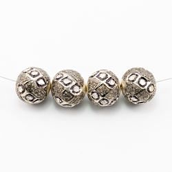 925 Sterling Silver Pave Diamond Beads with Polki Diamond, Roundel Shape-16.50x17.00mm, Gold And Black/White Rhodium Plating. Sold By 1 Pcs, F-1498